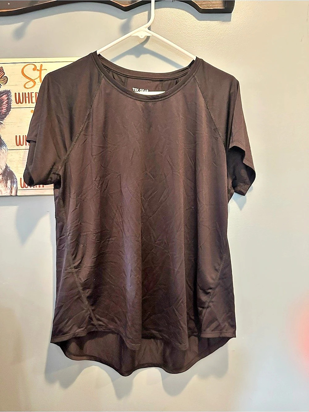 TEK GEAR Short Sleeve Top in Black Size XL